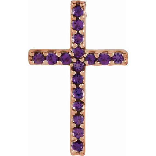 14K Rose Gold Natural Amethyst Petite Cross Pendant
