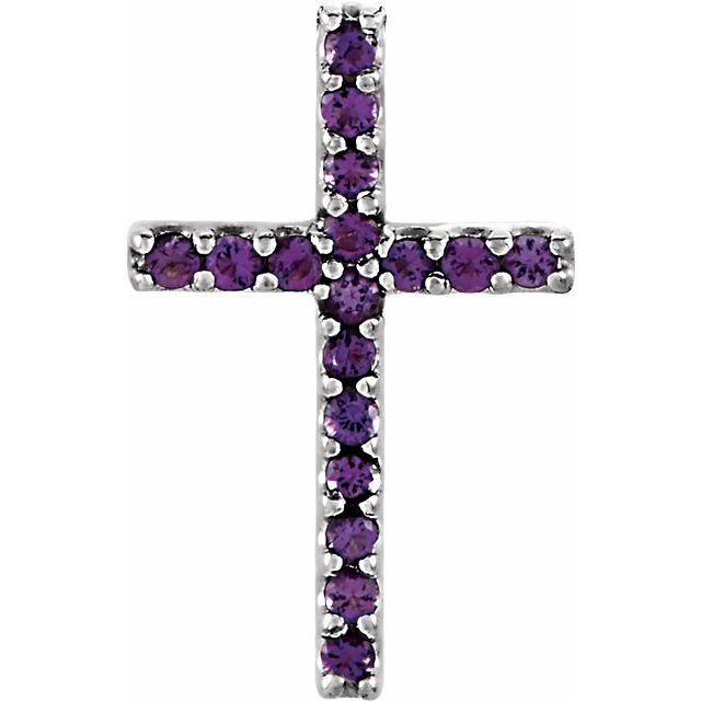 14K White Gold Natural Amethyst Petite Cross Pendant