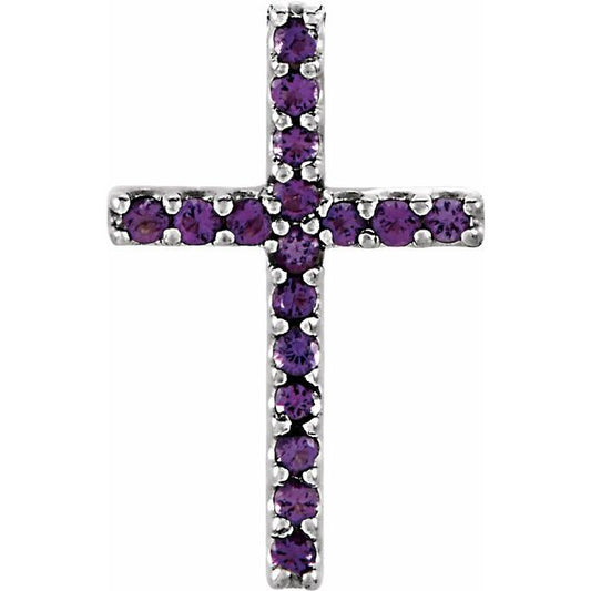 14K White Gold Natural Amethyst Petite Cross Pendant