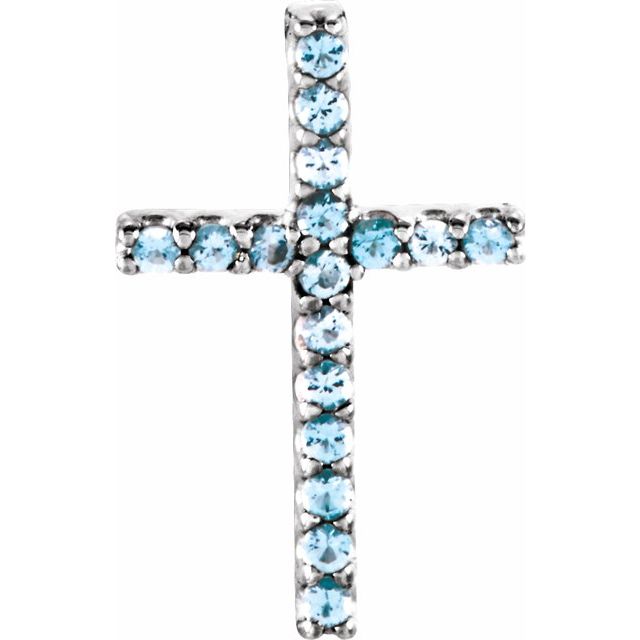 14K White Gold Natural Aquamarine Petite Cross Pendant