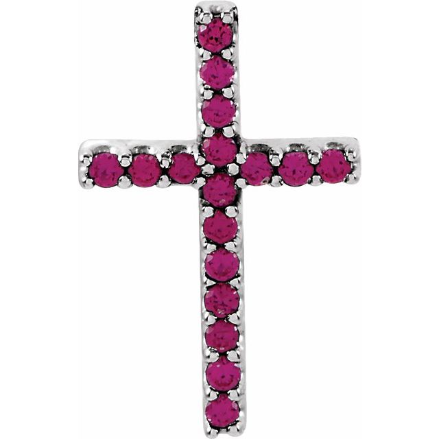 14K White Gold Natural Ruby Petite Cross Pendant