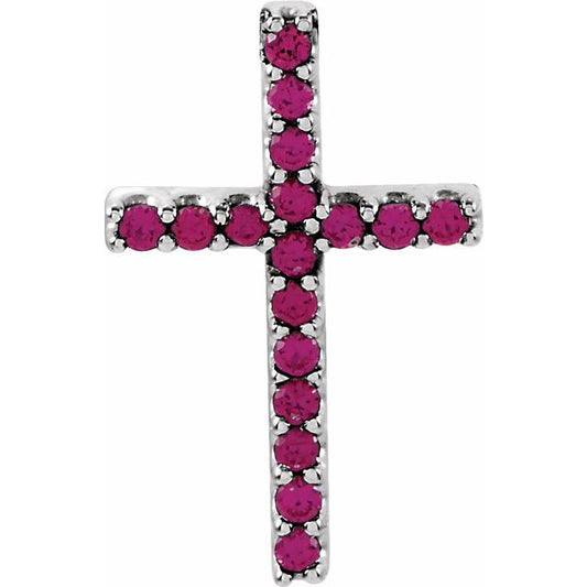 14K White Gold Natural Ruby Petite Cross Pendant