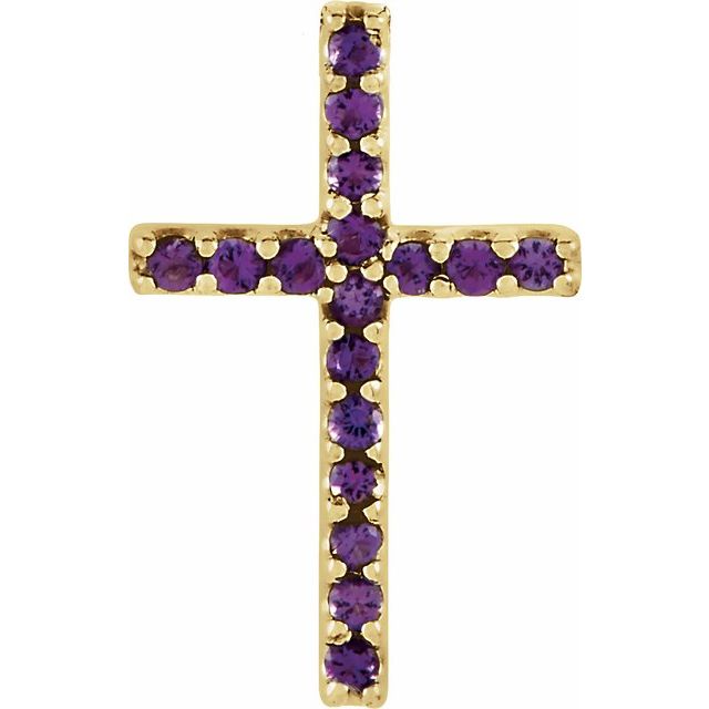 14K Yellow Gold Natural Amethyst Petite Cross Pendant