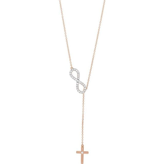 14K Rose Gold 1/5 CTW Natural Diamond Infinity-Inspired Cross 18" Necklace