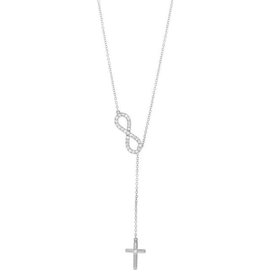 14K White Gold 1/5 CTW Natural Diamond Infinity-Inspired Cross 18" Necklace