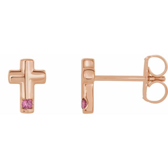 14K Rose Gold Natural Pink Tourmaline Cross Earrings