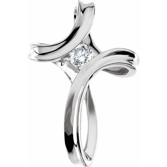 14K White Gold 1/5 CT Natural Diamond Cross Pendant