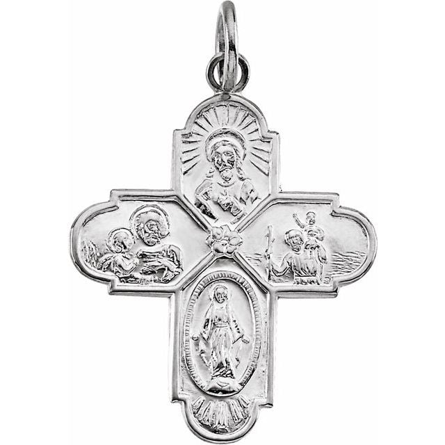 14K White Gold 24.5x21.5 mm Four-Way Cross Medal 