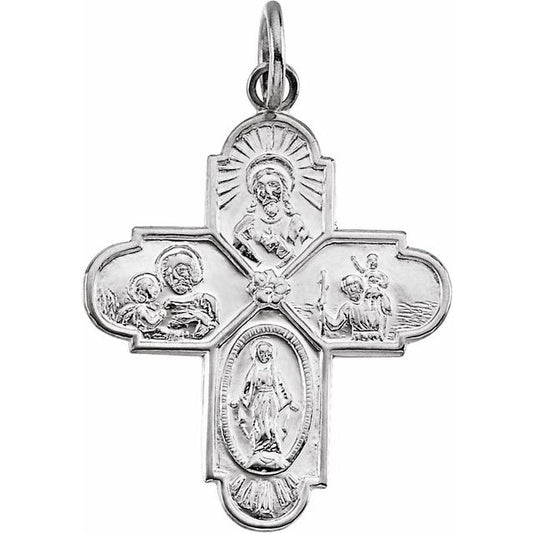 14K White Gold 24.5x21.5 mm Four-Way Cross Medal 