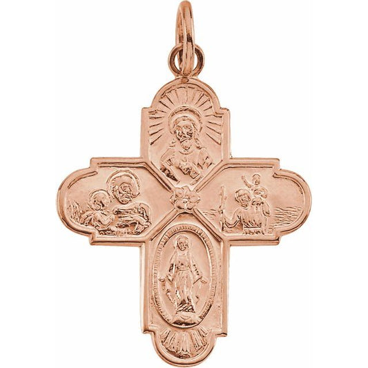 14K Rose Gold 24.5x21.5 mm Four-Way Cross Medal 