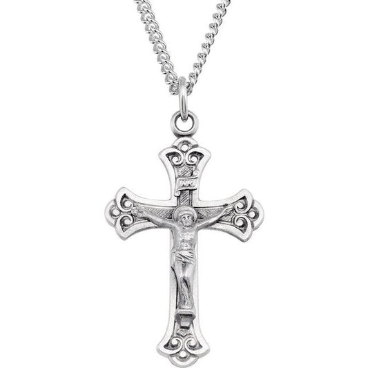 Sterling Silver 32x22 mm Crucifix 24" Necklace