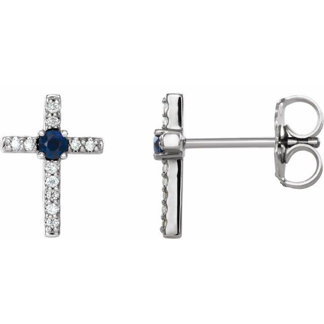 Platinum Natural Blue Sapphire & .05 CTW Natural Diamond Cross Earrings