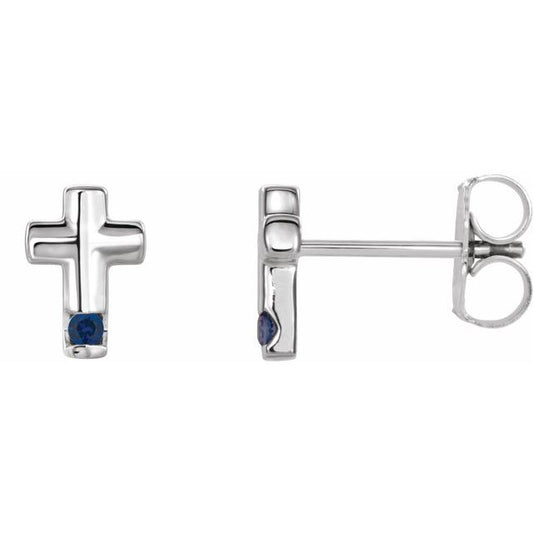 Platinum Natural Blue Sapphire Cross Earrings