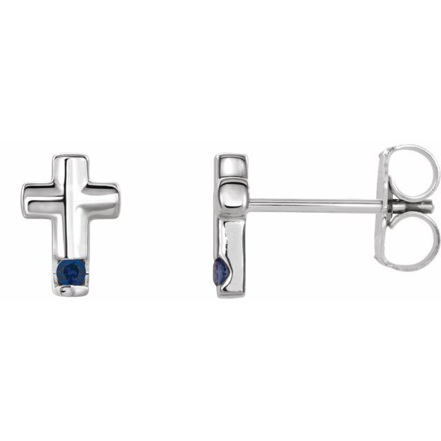 14K White Gold Natural Blue Sapphire Cross Earrings
