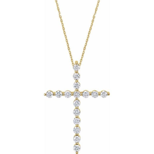14K Yellow Gold 1 3/8 CTW Natural Diamond Cross 18" Necklace