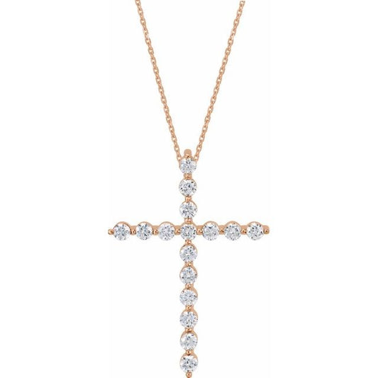 14K Rose Gold 1/4 CTW Natural Diamond Cross 18" Necklace