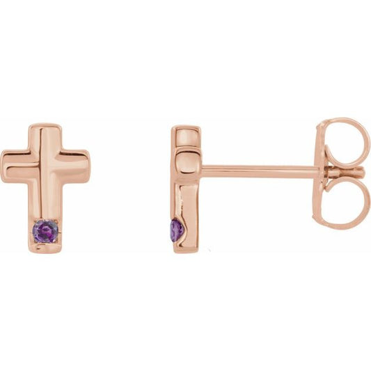 14K Rose Gold Natural Alexandrite Cross Earrings