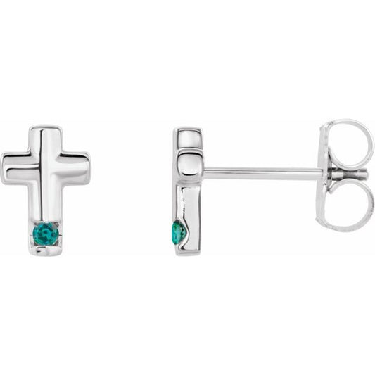 14K White Gold Natural Alexandrite Cross Earrings