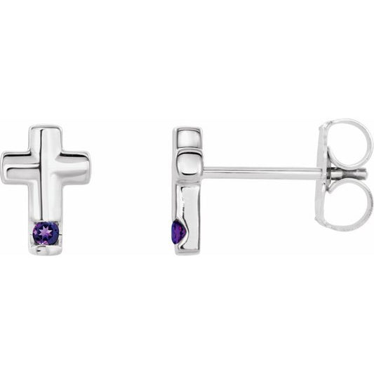 Platinum Natural Amethyst Cross Earrings