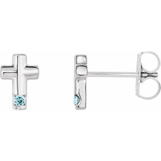 Platinum Natural Aquamarine Cross Earrings