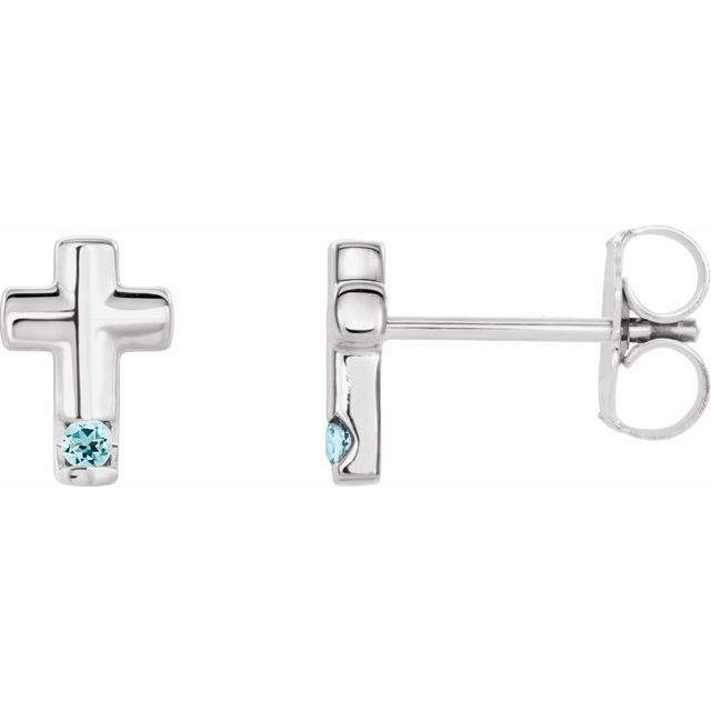 14K White Gold Natural Aquamarine Cross Earrings
