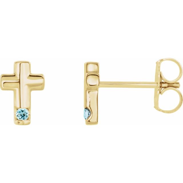 14K Yellow Gold Natural Aquamarine Cross Earrings