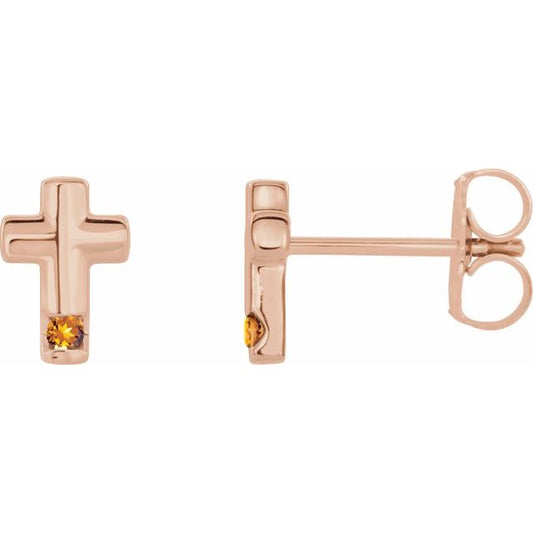 14K Rose Gold Natural Citrine Cross Earrings