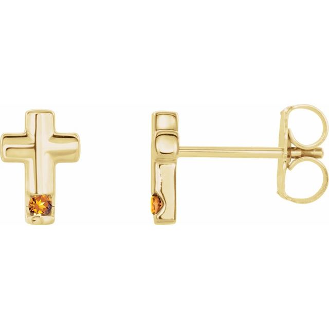 14K Yellow Gold Natural Citrine Cross Earrings