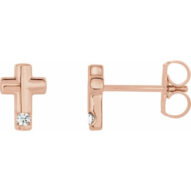 14K Rose Gold .03 CTW Natural Diamond Cross Earrings          