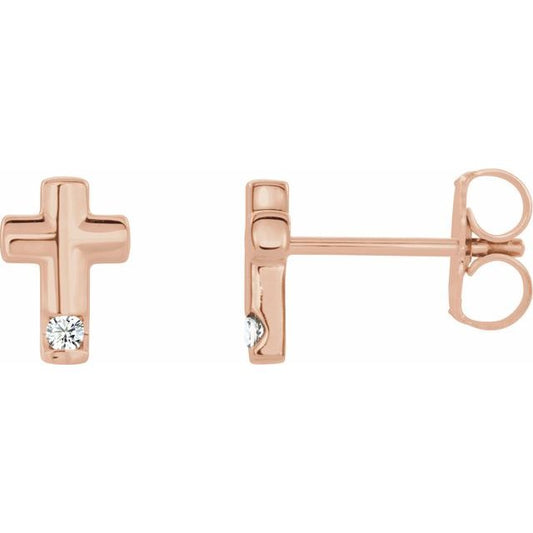 14K Rose Gold .03 CTW Natural Diamond Cross Earrings          
