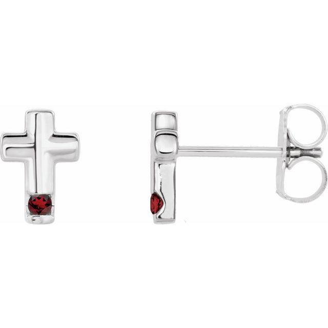 Platinum Natural Mozambique Garnet Cross Earrings