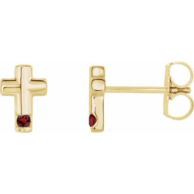 14K Yellow Gold Natural Mozambique Garnet Cross Earrings