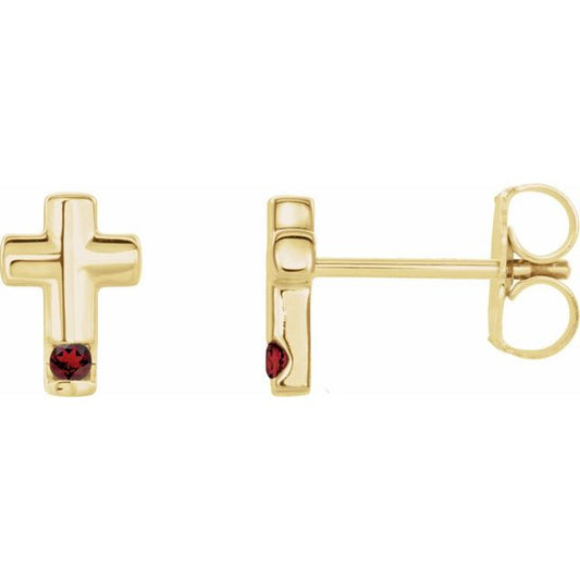 14K Yellow Gold Natural Mozambique Garnet Cross Earrings