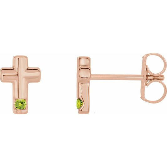 14K Rose Gold Natural Peridot Cross Earrings