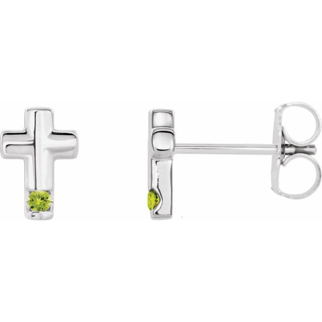 14K White Gold Natural Peridot Cross Earrings