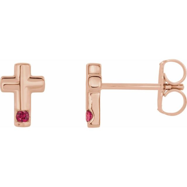 14K Rose Gold Natural Ruby Cross Earrings