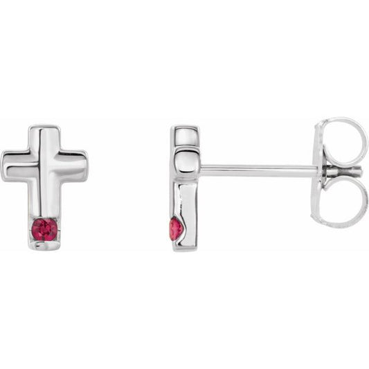 14K White Gold Natural Ruby Cross Earrings