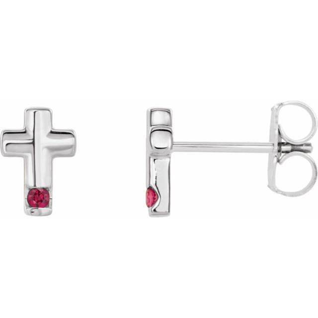 Sterling Silver Natural Ruby Cross Earrings