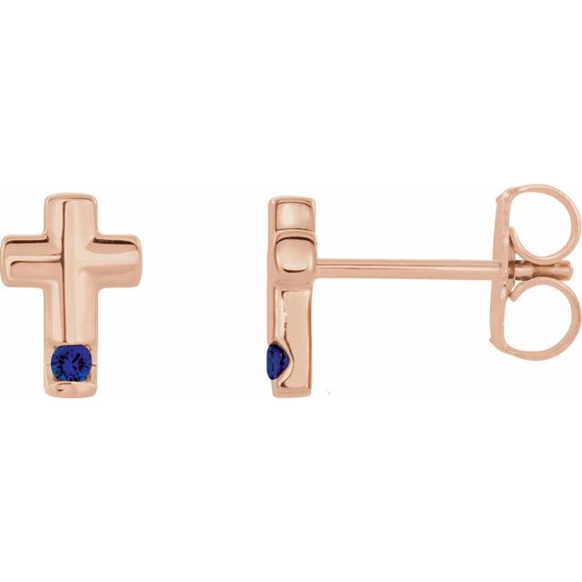 14K Rose Gold Natural Blue Sapphire Cross Earrings