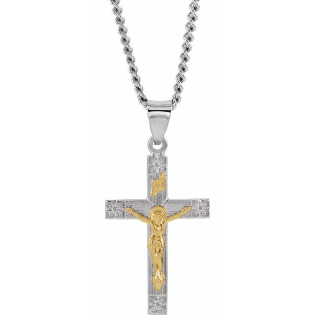 Sterling Silver & 14K Yellow Gold 28x16.2 mm Crucifix 24" Necklace