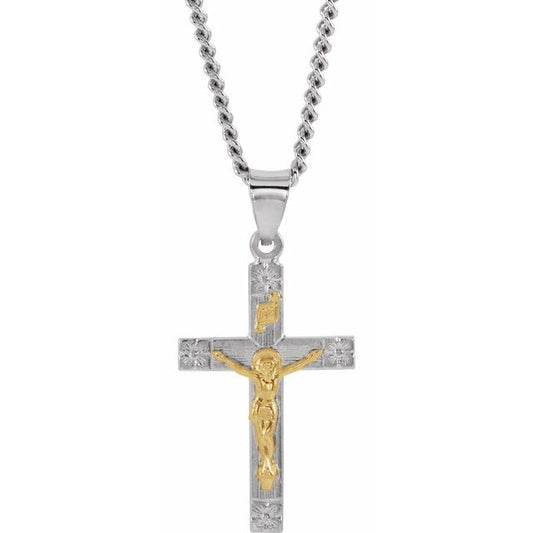 Sterling Silver & 14K Yellow Gold 28x16.2 mm Crucifix 24" Necklace