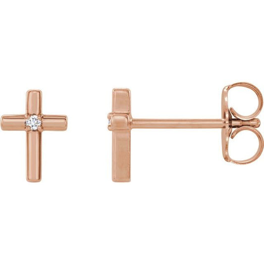 14K Rose Gold .01 CTW Natural Diamond Cross Earrings