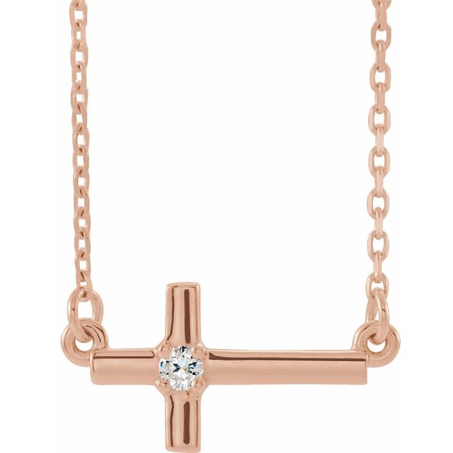 14K Rose Gold .03 CTW Natural Diamond Sideways Cross 16-18" Necklace