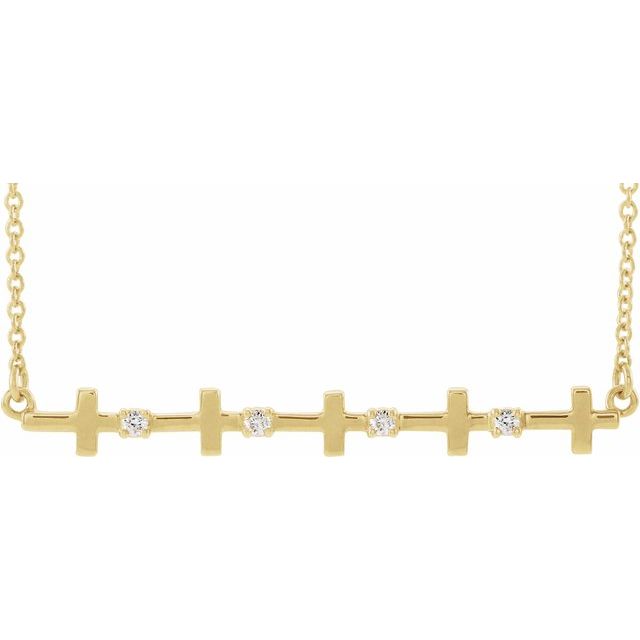 14K Yellow Gold .05 CTW Natural Diamond Sideways Cross Bar 18" Necklace