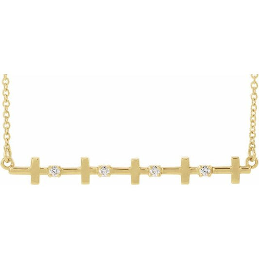 14K Yellow Gold .05 CTW Natural Diamond Sideways Cross Bar 18" Necklace
