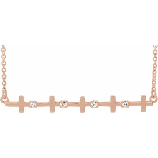 14K Rose Gold .05 CTW Natural Diamond Sideways Cross Bar 18" Necklace