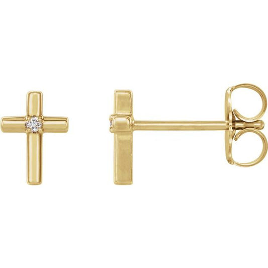 14K Yellow Gold .01 CTW Natural Diamond Cross Earrings