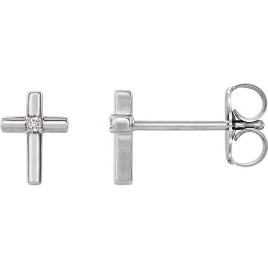 Sterling Silver .06 CTW Natural Diamond Cross Earrings