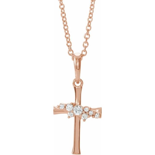14K Rose Gold .06 CTW Natural Diamond Cluster Cross 16-18" Necklace
