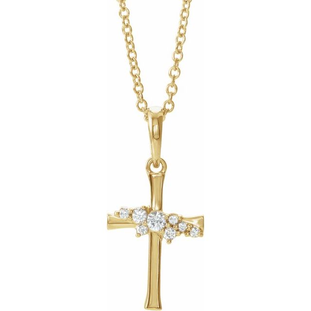 14K Yellow Gold .06 CTW Natural Diamond Cluster Cross 16-18" Necklace
